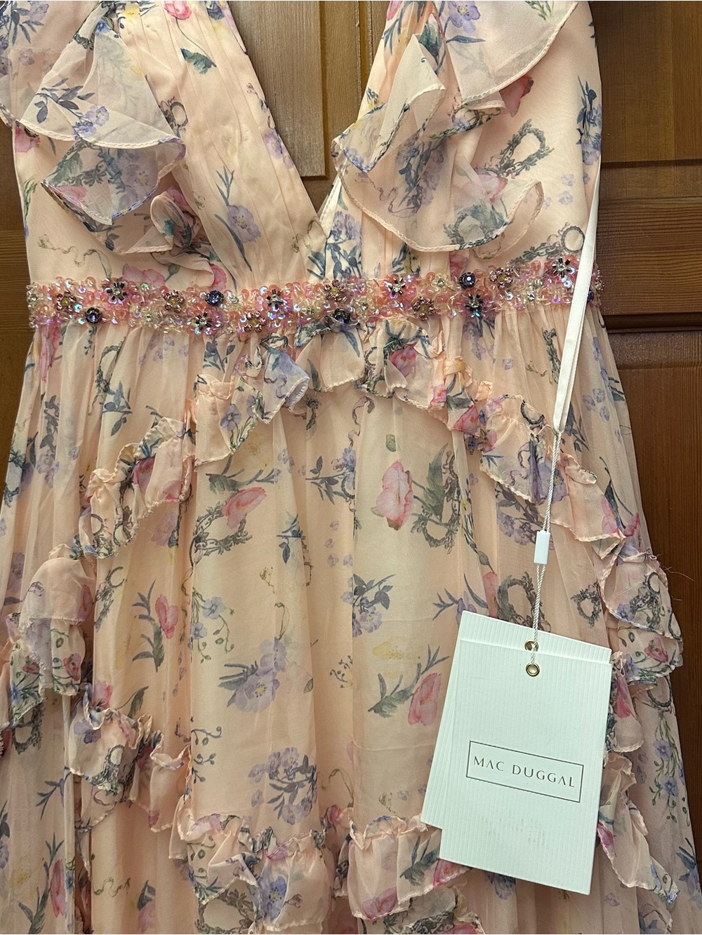 Mac Duggal Blush Pink Floral Ruffle Gown - Picture 2 of 5